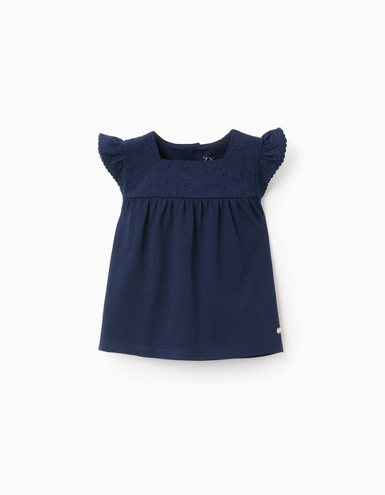 Top with Ruffles and Broderie Anglaise for Baby Girls, Dark Blue