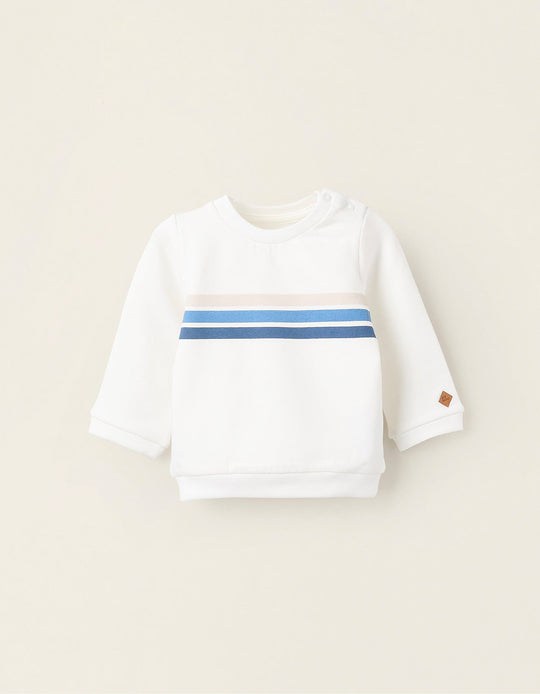 Fleece Striped Sweatshirt for Newborns, White