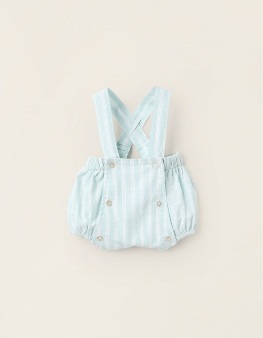 Cotton and Linen Jumpsuit with Removable Straps for Newborns, Light Blue
