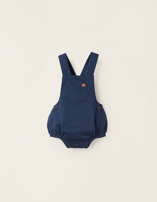 Cotton-Lined Twill Jumpsuit for Newborn Boys, Dark Blue