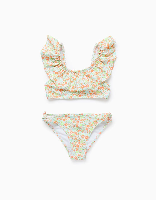 Floral Bikini with Ruffles for Girls, Multicolour