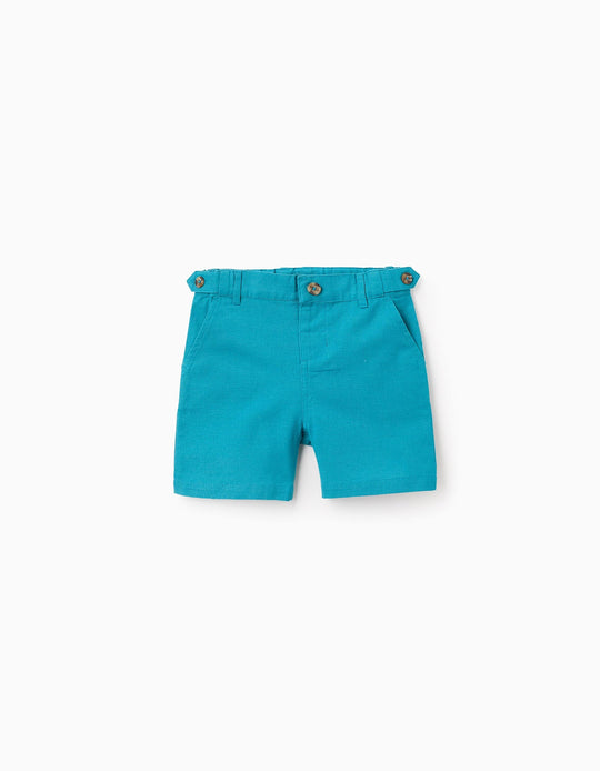 Cotton and Linen Chino Shorts for Baby Boys, Turquoise