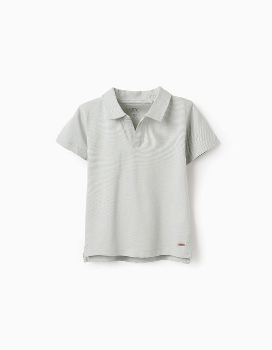 Striped T-shirt with V-neck for Boys, Green/White