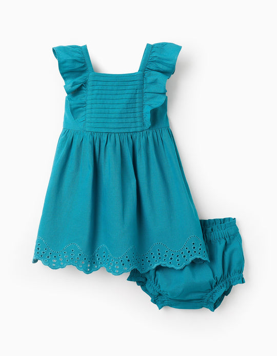 Dress + Bloomers with Broderie Anglaise Baby Girls 'B&S', Turquoise
