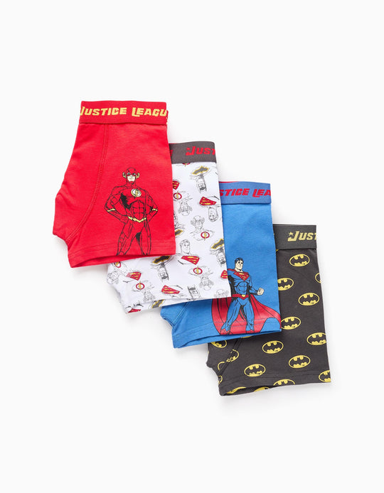 Pack of 4 Boxer Shorts for Boys 'Justice League', Multicolour
