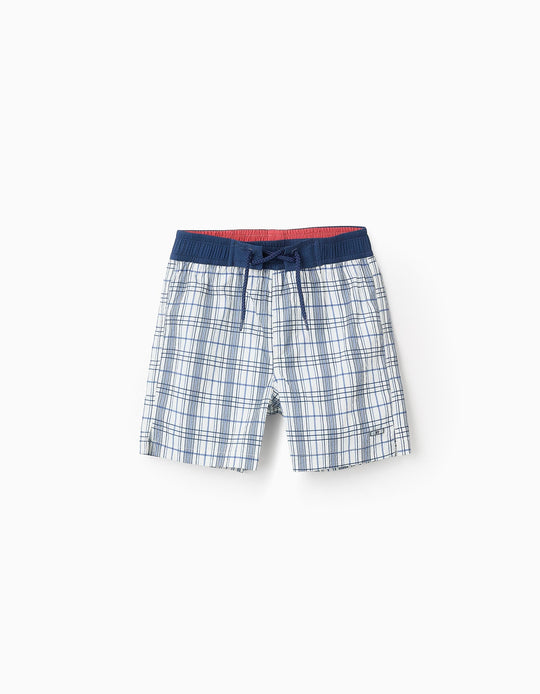 Checkered Swim Shorts for Boys 'You & Me', White/Blue