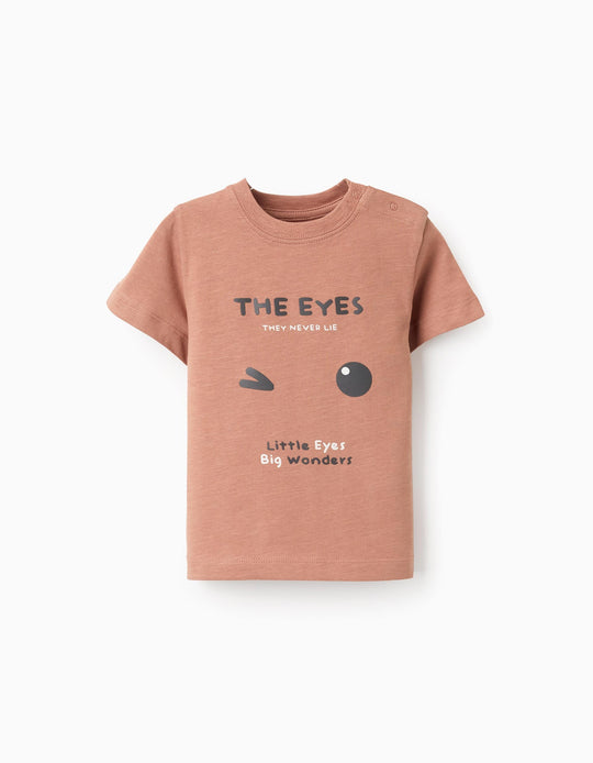 Cotton Jersey T-shirt for Baby Boys 'Eyes', Brown