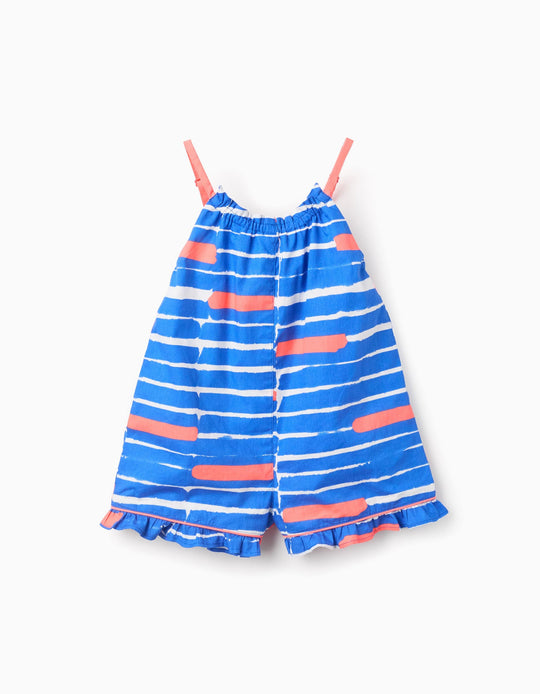 Cotton Jumpsuit with Motif for Baby Girls 'You&Me', Blue/Coral