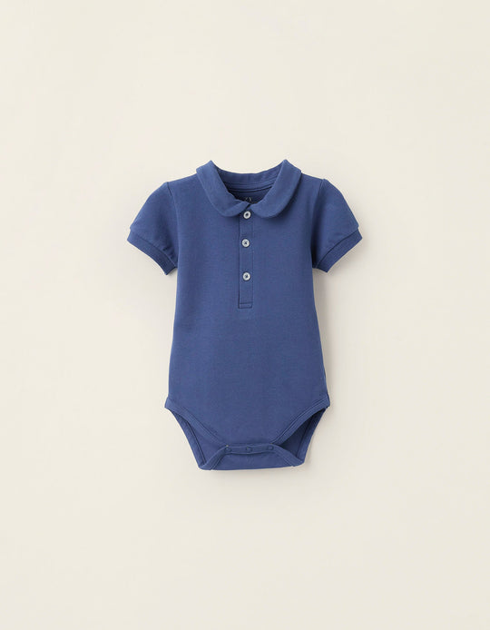 Short Sleeve Polo-Bodysuit for Newborns 'B&S', Dark Blue