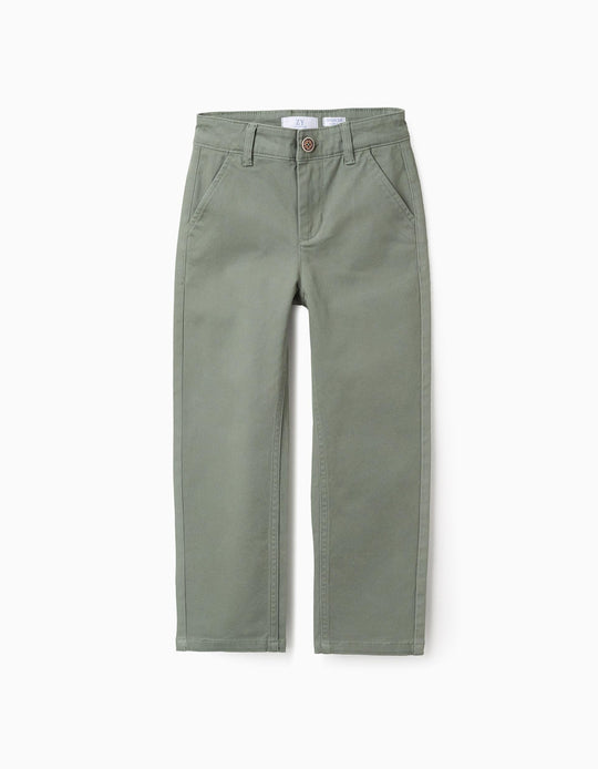 سروال تشينو تويل للأولاد "Slim Fit"، أخضر
