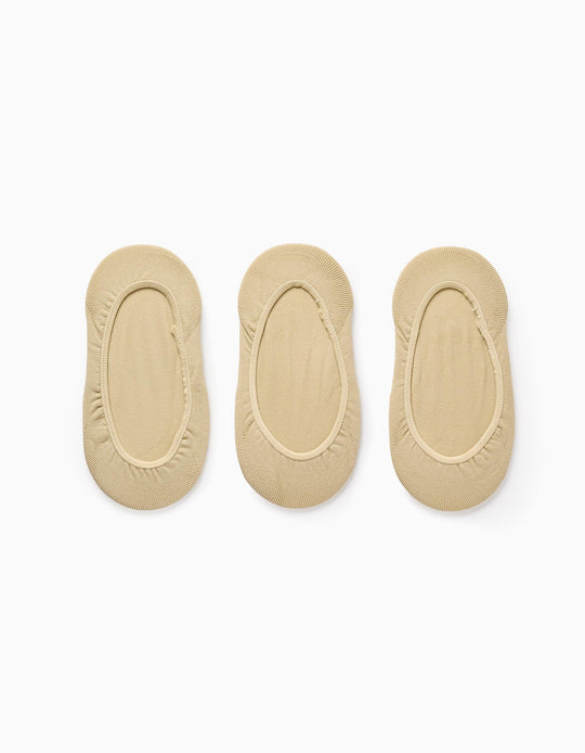 Pack of 3 Invisible Socks for Girls, Beige