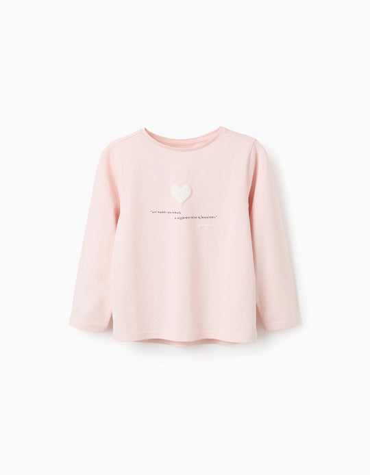 Long Sleeve T-shirt with Embossed Print for Girls, Pink
