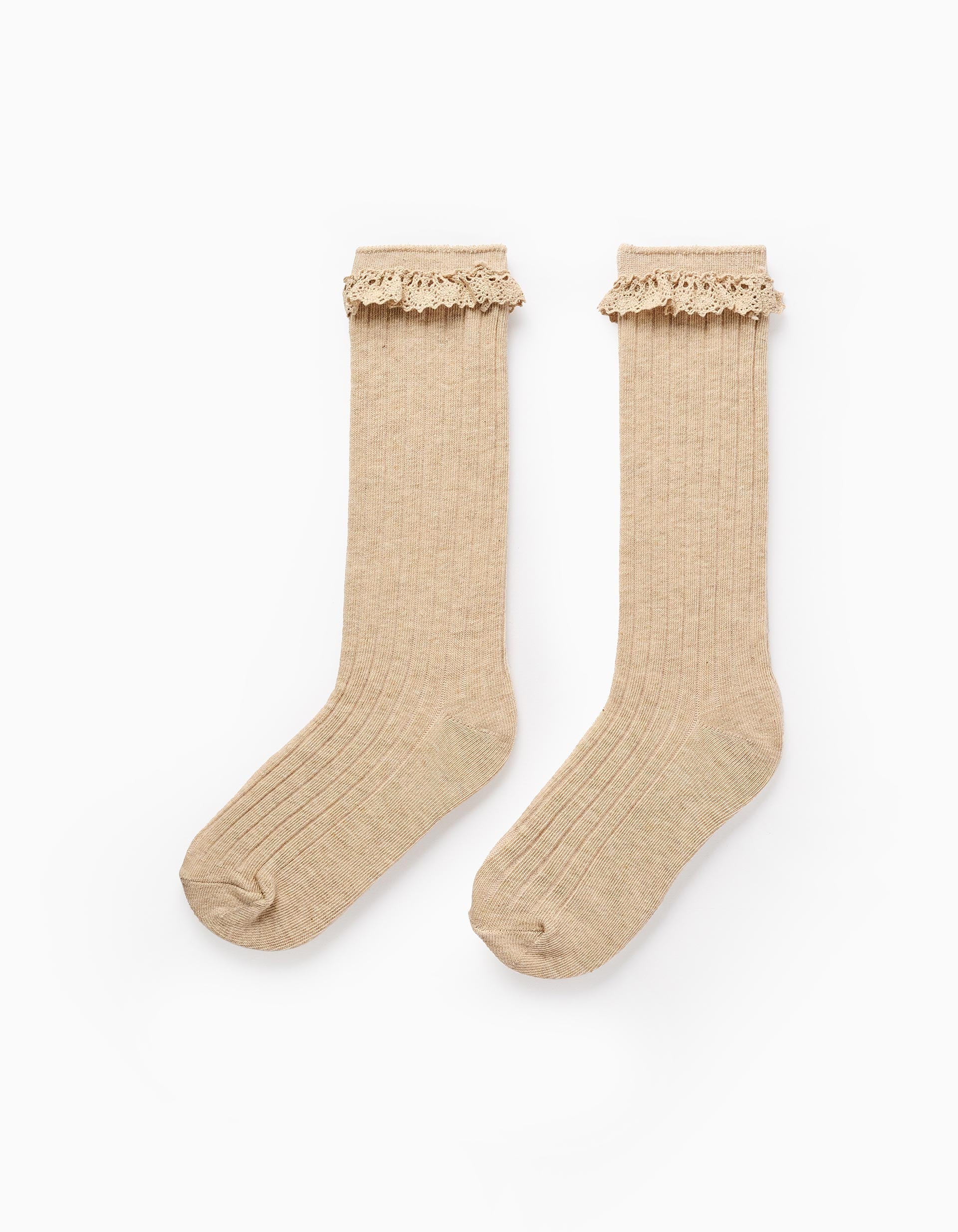 High Socks with Crochet Ruffles for Girls, Beige | La vie en Rose | KSA