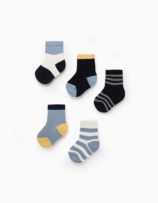 Pack of 5 Pairs of Socks for Baby Boys 'Stripes', Blue/White/Yellow