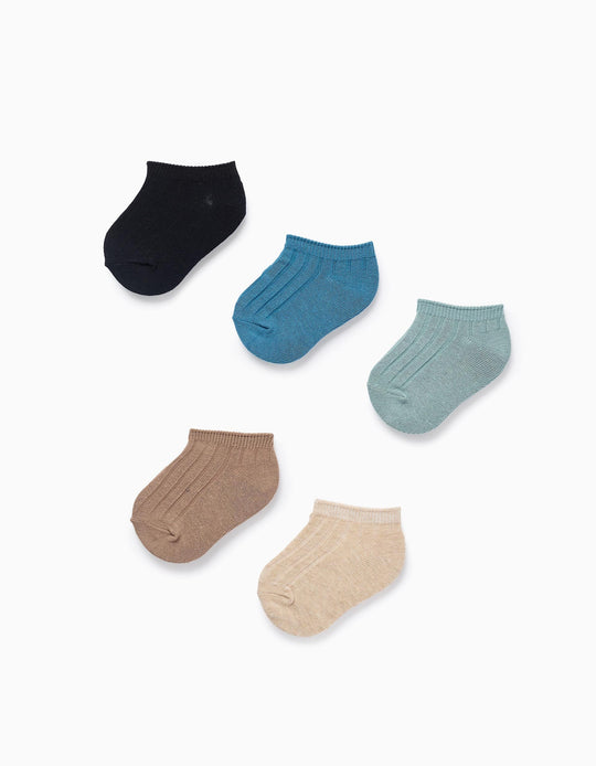 Pack of 5 Pairs of Ribbed Ankle Socks for Baby Boys, Multicolour