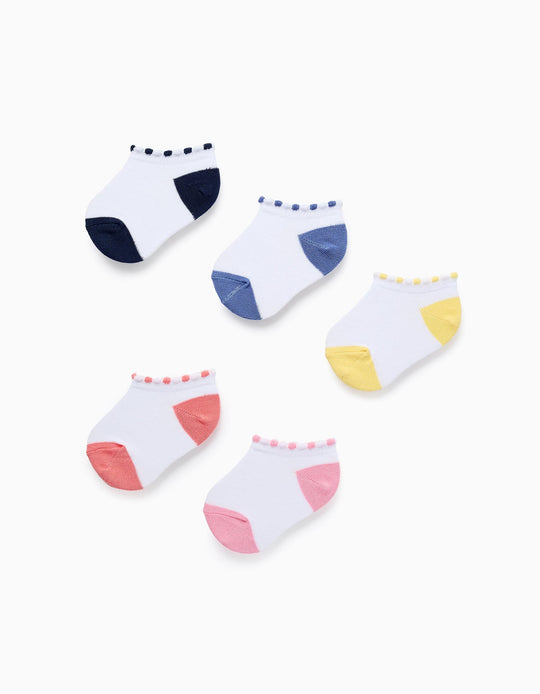 Pack of 5 Pairs of Ankle Socks with Polka Dots for Baby Girls, White