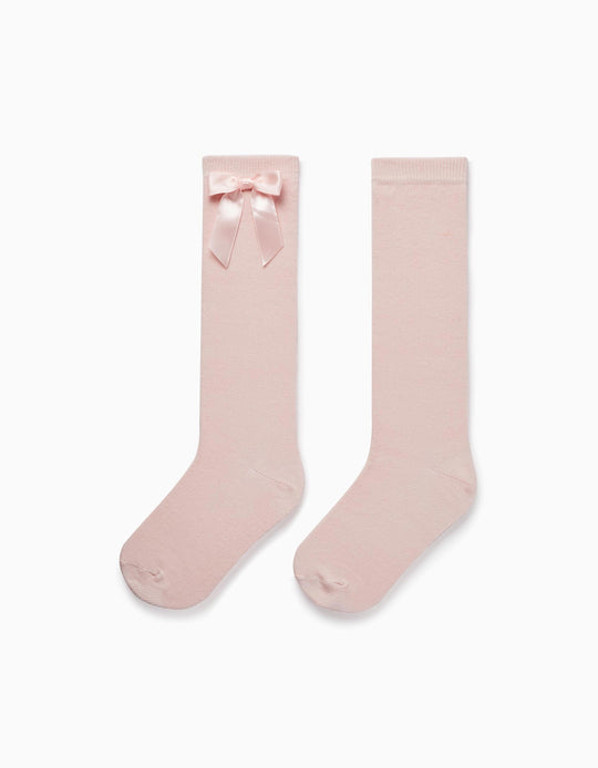 High Socks with Bow for Girls, Pink