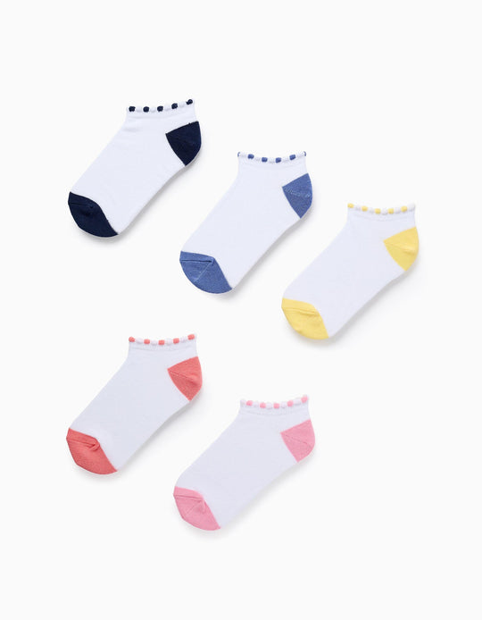 Pack of 5 Pairs of Ankle Socks with Polka Dots for Girls, White