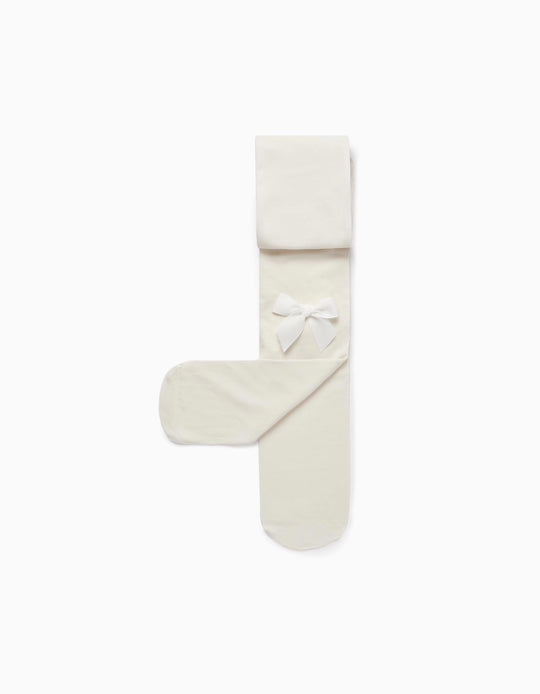 Microfiber Tights with Bow for Girls, White