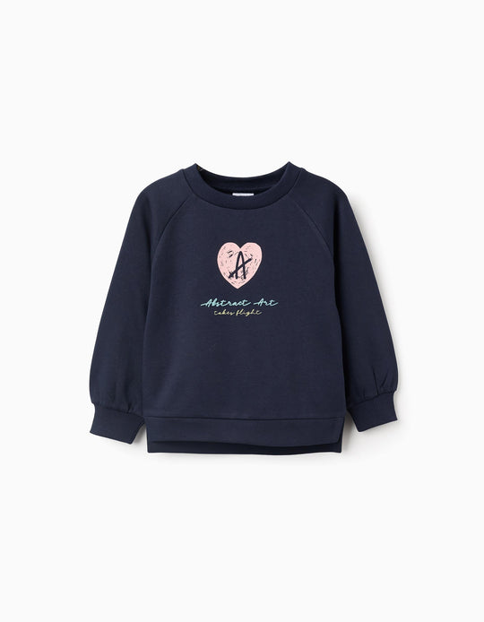 Brushed Sweatshirt with Embossed Print for Girls, Dark Blue