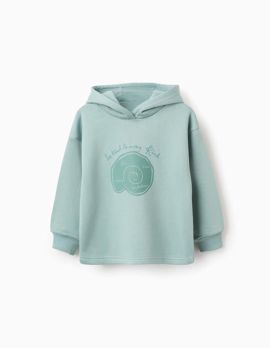 Brushed Hooded Sweatshirt for Girls 'Be Kind', Aqua Green