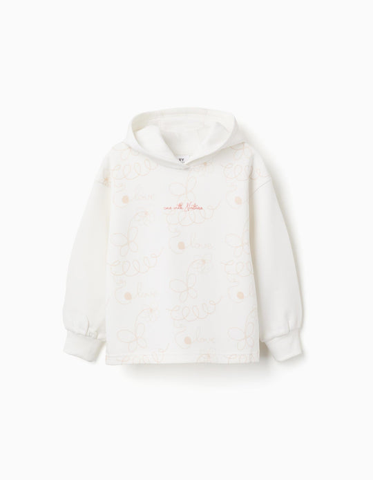 Hooded Brushed Sweatshirt for Girls 'Nature', White