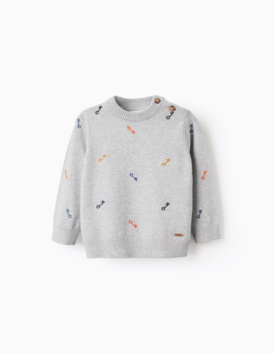 Key Pattern Knitted Sweater for Baby Boys, Grey