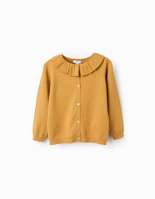 Fine Cardigan with Ruffles for Girls, Yellow