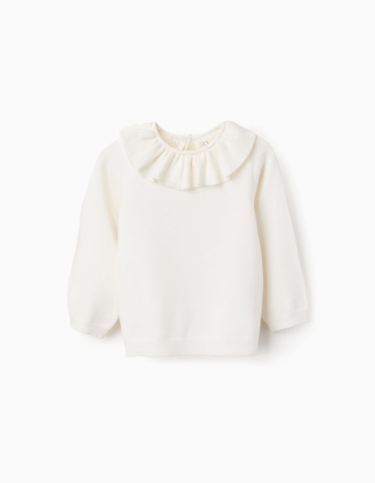 Jumper with Ruffle Collar for Baby Girls, White