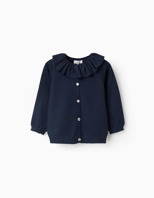 Cardigan with Ruffle Collar for Baby Girls, Dark Blue