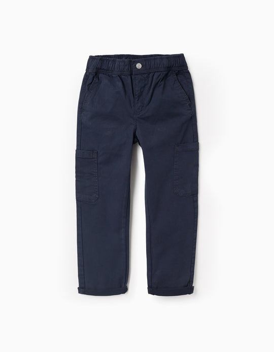 Twill Cargo Trousers for Boys, Dark Blue