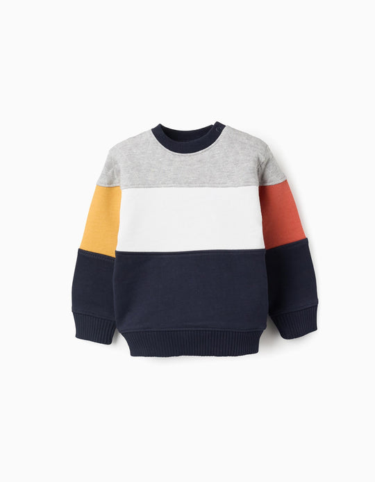Cotton Sweatshirt with Colour Block for Baby Boys, Multicolour