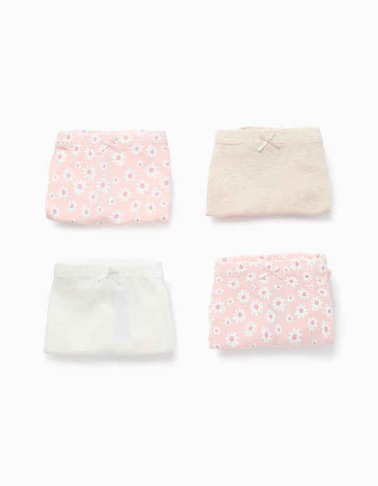 Pack of 4 Boxer Shorts Plain/with Pattern for Girls 'Flowers', Multicolour