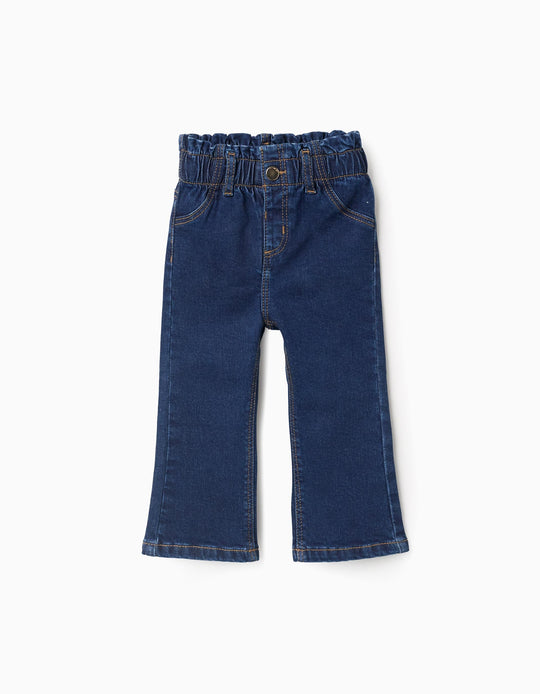 Flare Fit Denim Trousers for Baby Girls, Dark Blue