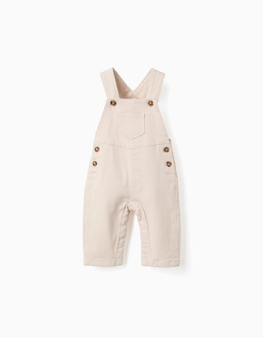 Twill Overalls with Crotch Snaps for Newborns, Beige