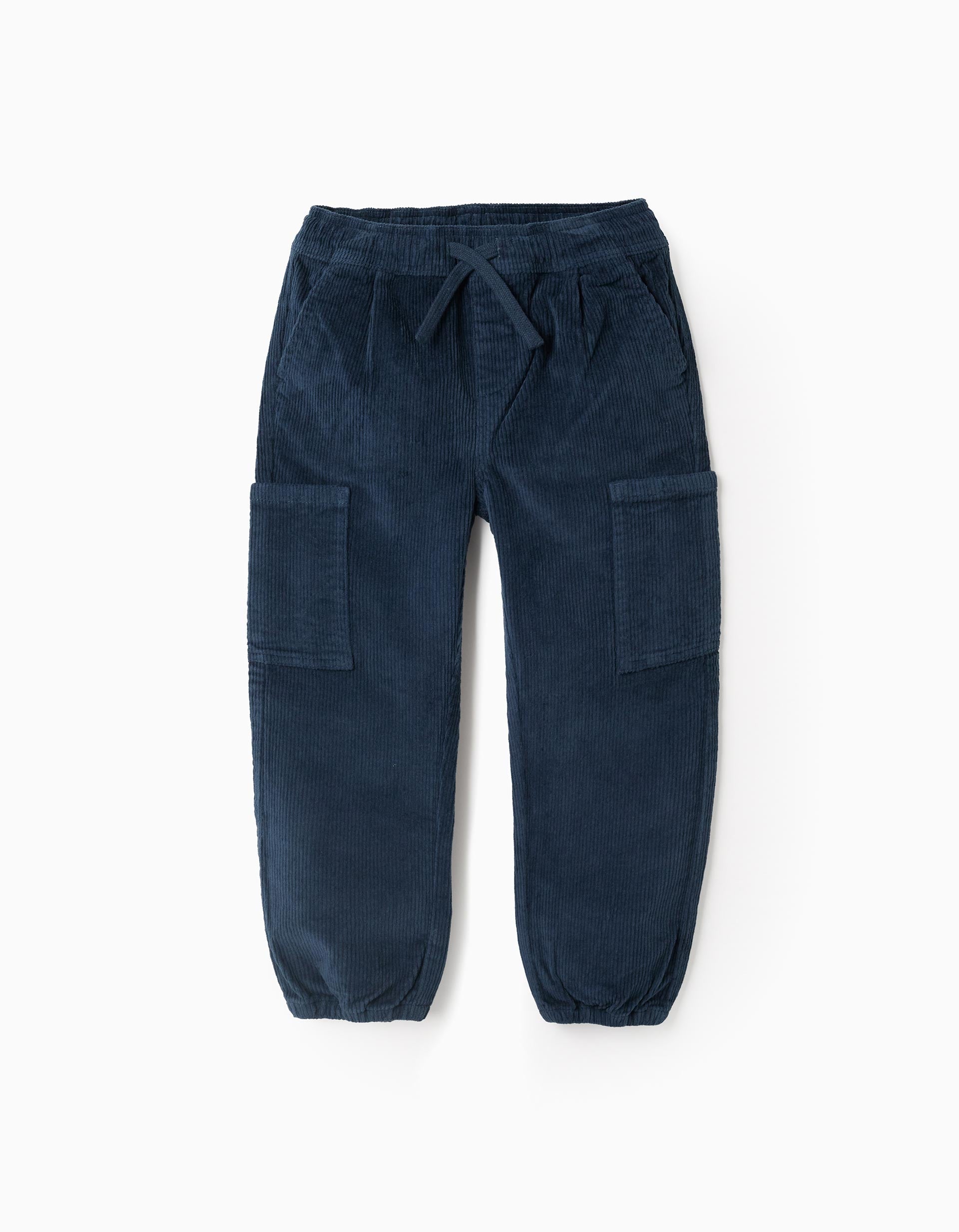 Cargo Corduroy Trousers for Boys 'Straight Fit', Dark Blue | Ziddy KSA