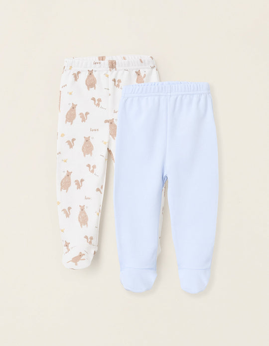 Pack of 2 Footed Trousers for Baby Boys 'Family Love', Blue/White