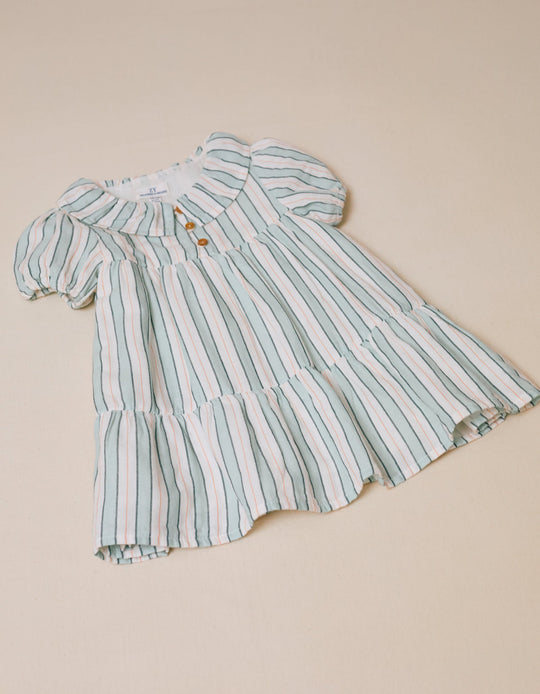 Cotton Striped Dress for Baby Girls 'B&S', Green/White