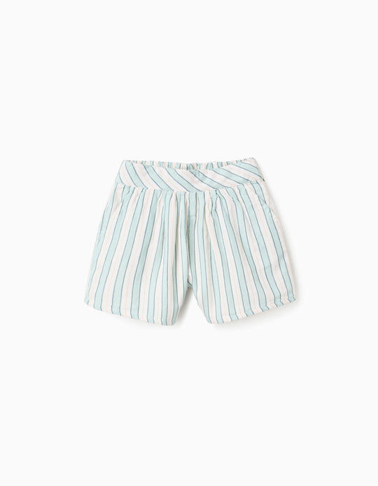 Striped Cotton Shorts for Girls 'B&S', Green/White/Orange