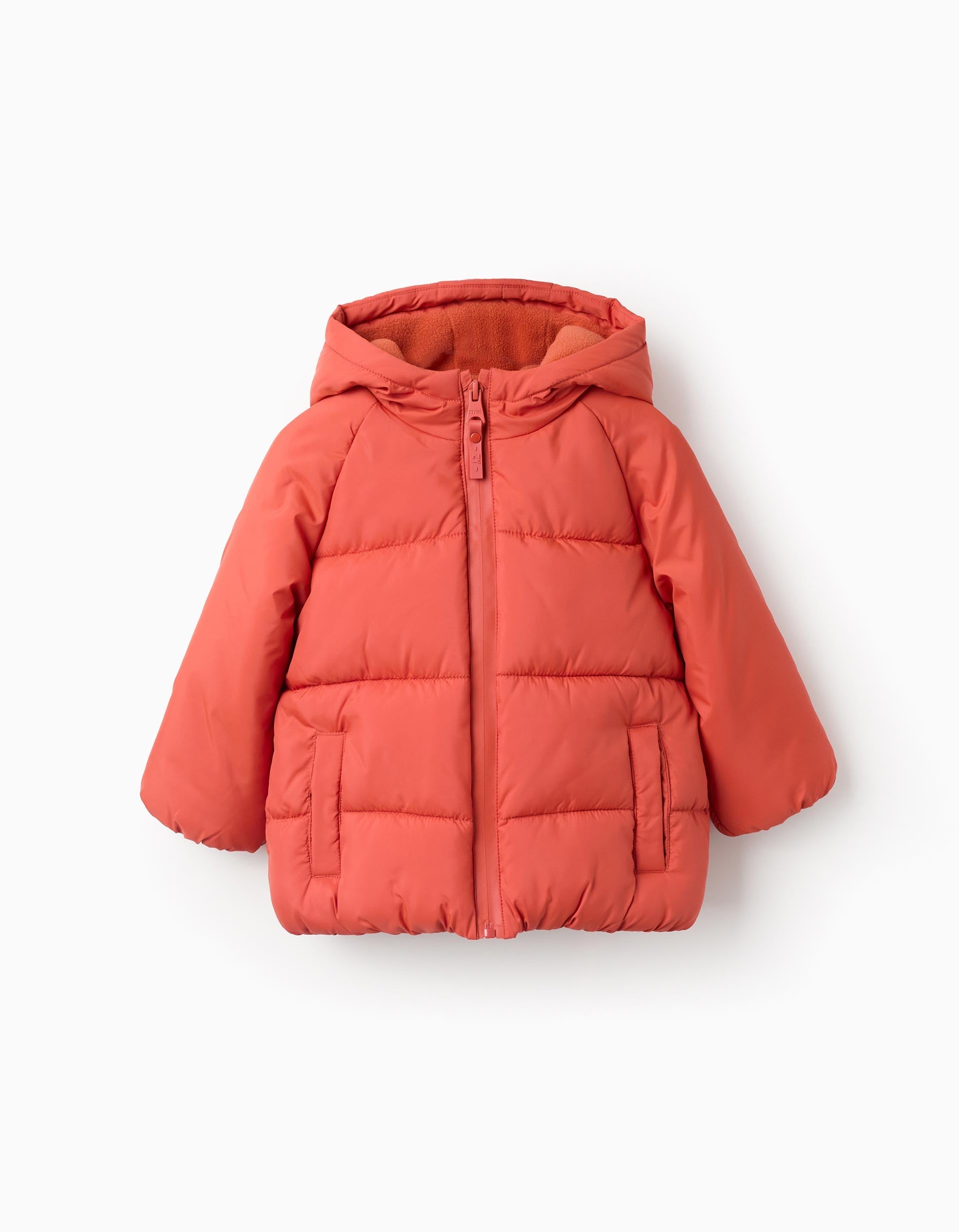 Hooded Padded Jacket with Fleece Lining for Baby Boys, Orange | Ziddy KSA