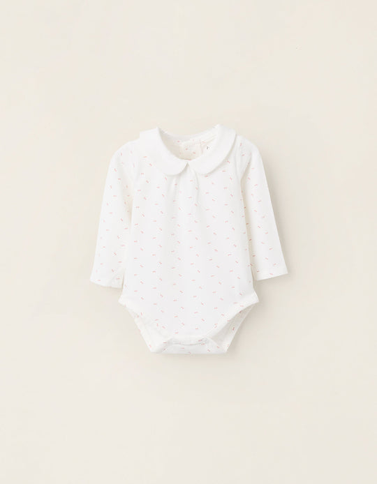 Bodysuit with Motif for Newborn Girls 'Bows', White/Pink