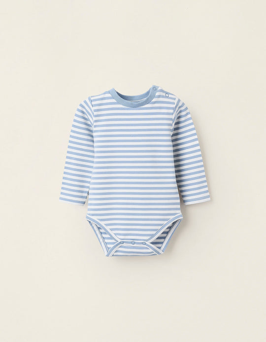 Striped Long Sleeve Bodysuit for Newborns, White/Blue