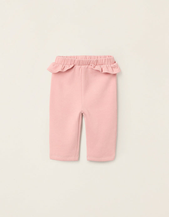 Fleece Trousers Waist with Ruffles for Newborn Girls, Pink