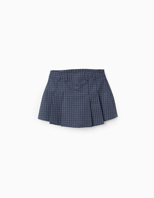 Vichy Pleated Skort for Girls, Dark Blue