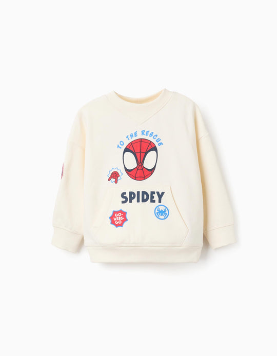 Brushed Sweatshirt with Kangaroo Pockets for Baby Boys 'Spidey', Beige