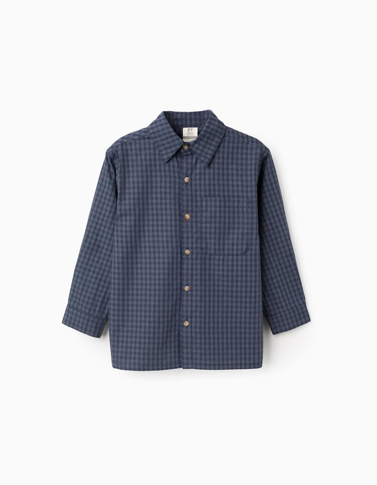 Vichy Shirt with Pocket for Boys, Dark Blue