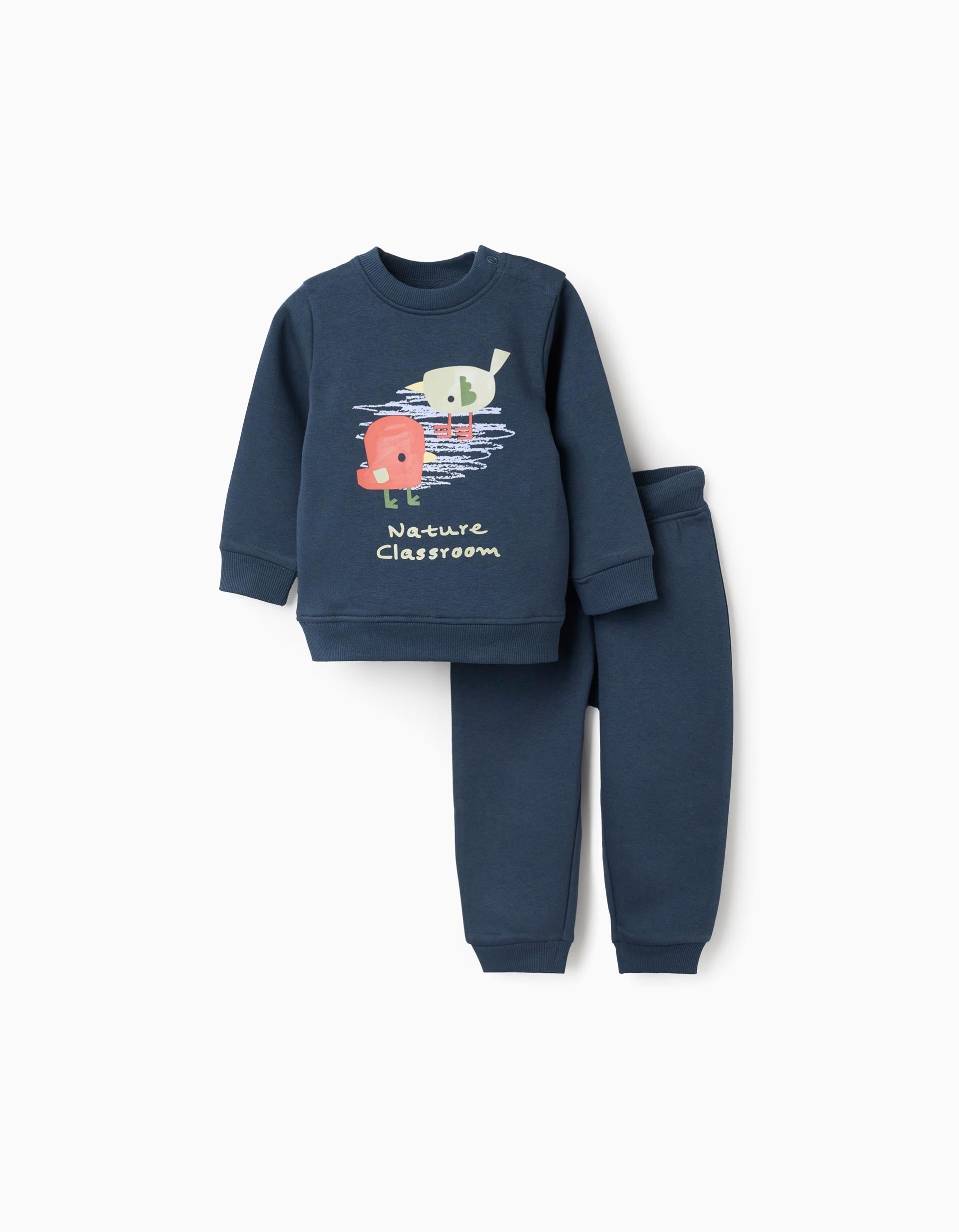 Brushed sweatshirt with print + joggers set for baby boys, dark blue | Ziddy KSA