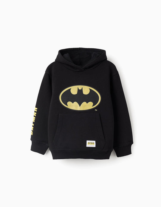 سويتشيرت بقبعة وجيب كنغر للأولاد "Batman"، أسود
