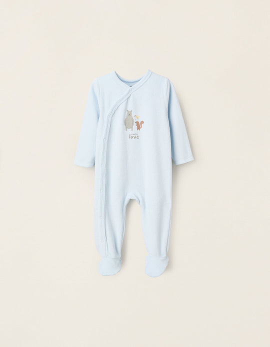 Velour Sleepsuit for Baby Boys 'Family Love', Light Blue