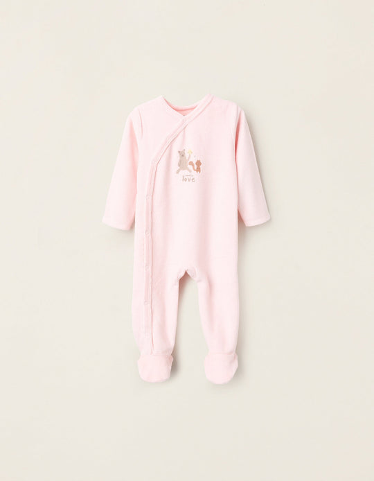 Velour Sleepsuit for Baby Girls 'Family Love', Light Pink